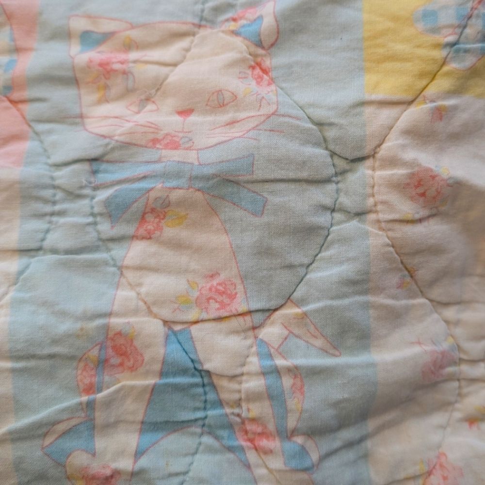 Antique pastel kitty cat & dog patchwork quilt